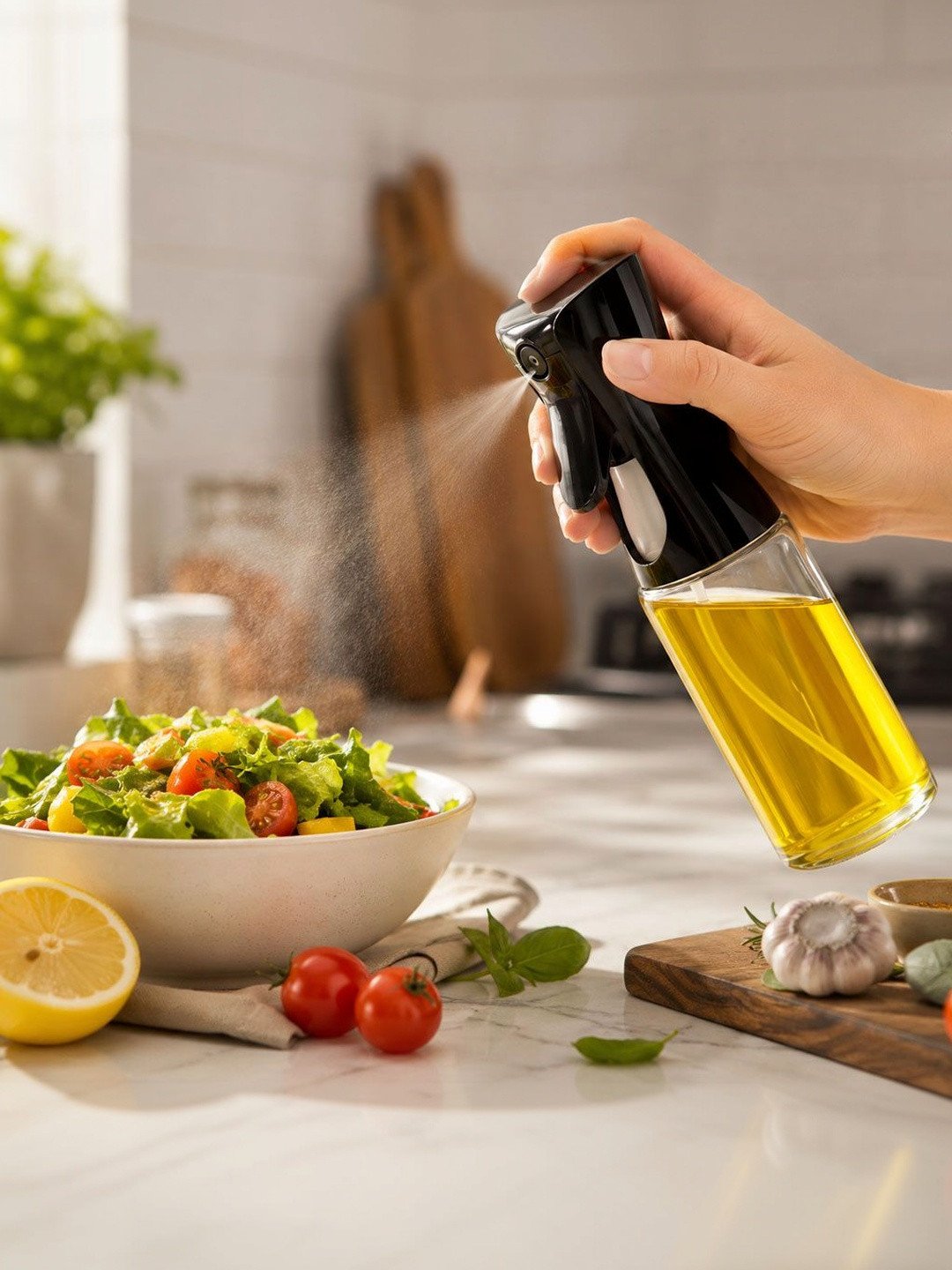 Adbeni Transparent & Black Glass Oil Sprayer Dispenser - 250 ml