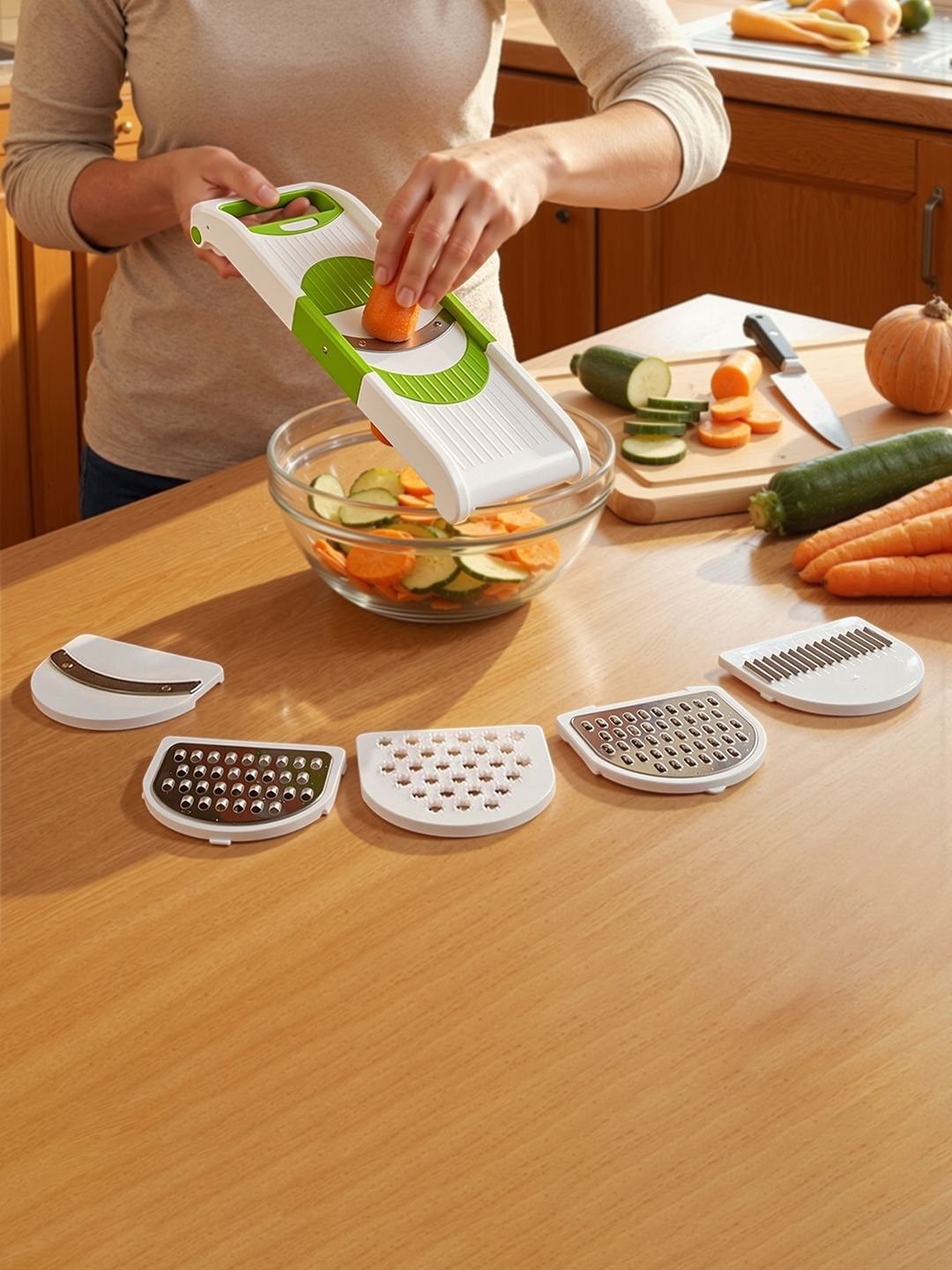 Kuber Industries White 6 in 1 Smooth Cheese Grater Vegetable & Salad Slicer Chopper
