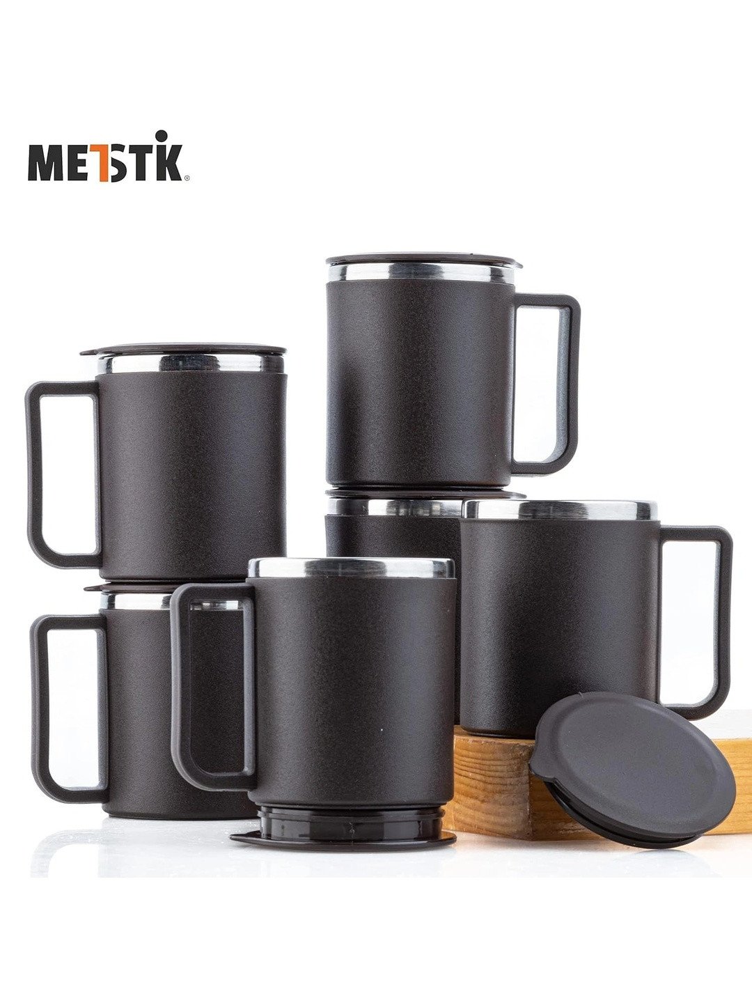METSTIK Brown Solid Stainless Steel Matte Mugs Set of Cups and Mugs