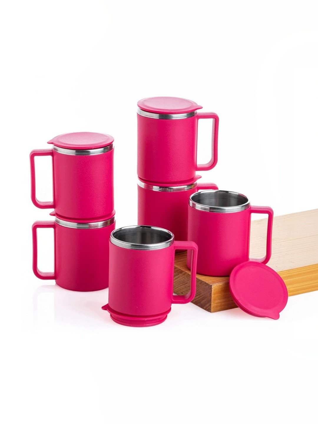 METSTIK Pink Solid Stainless Steel Matte Mugs Set of Cups and Mugs