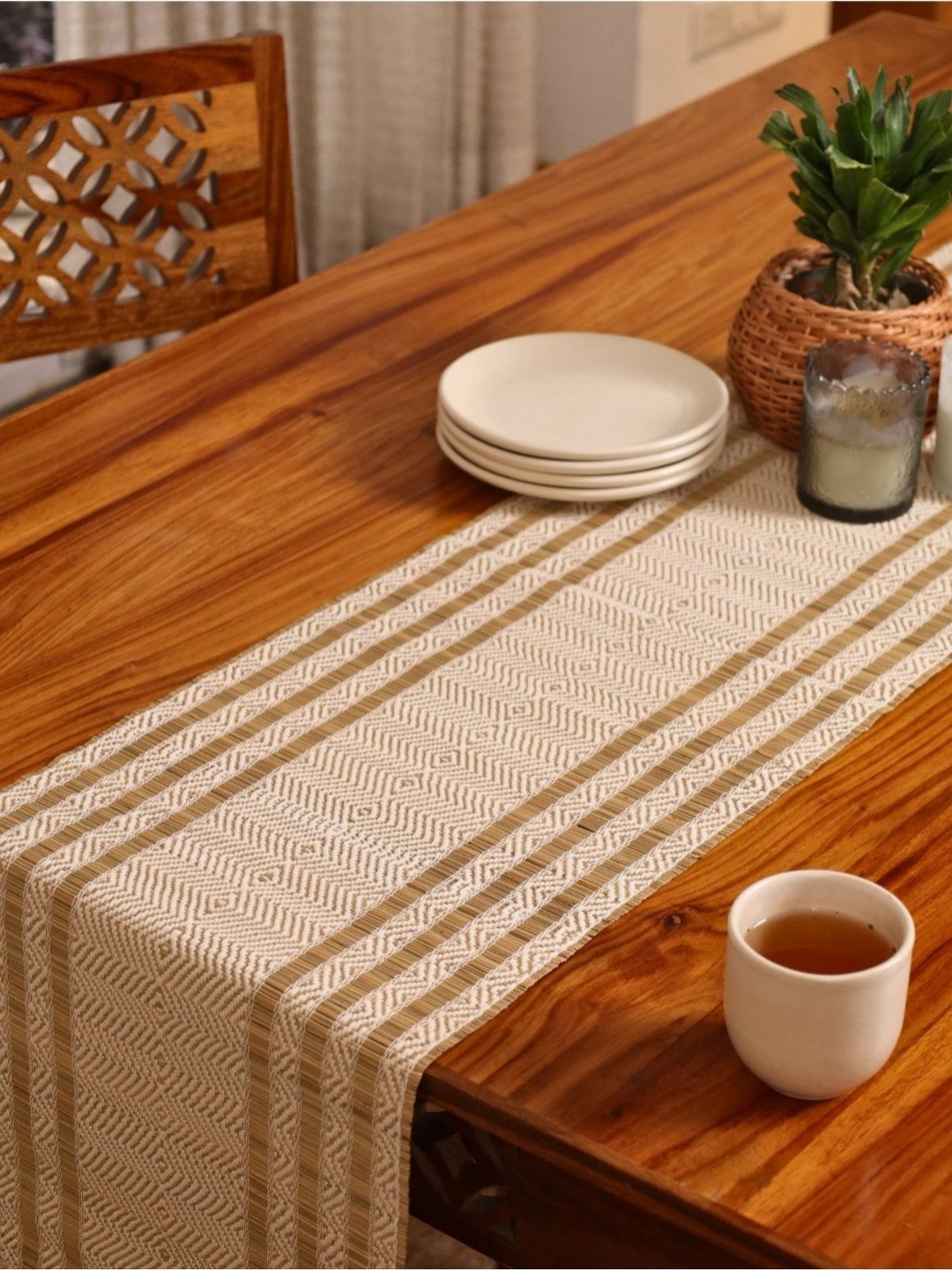 Peepul Tree Off White Natural Grass Table Runner