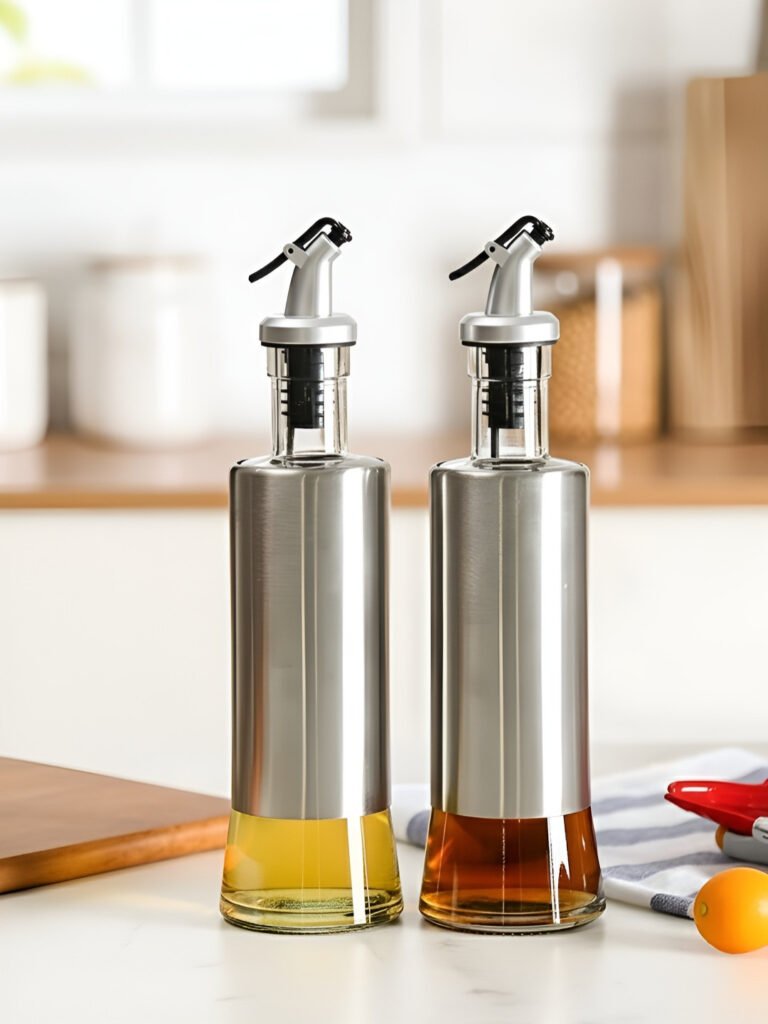 TASKHOUSE Transparent 2 Pieces Glass Dishwasher & Microwave Safe Oil Dispensers 500 ml
