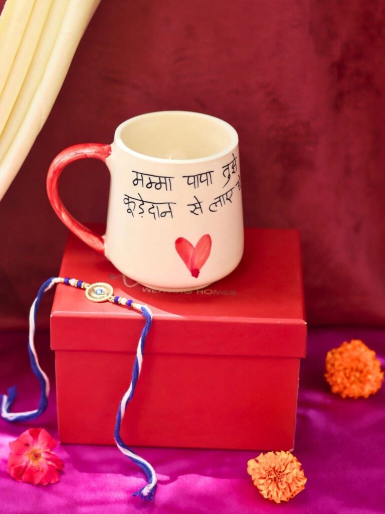 WEAVING HOMES White & Red Handcrafted and Hand Painted Printed Ceramic Glossy Mugs Set of Cups and Mugs